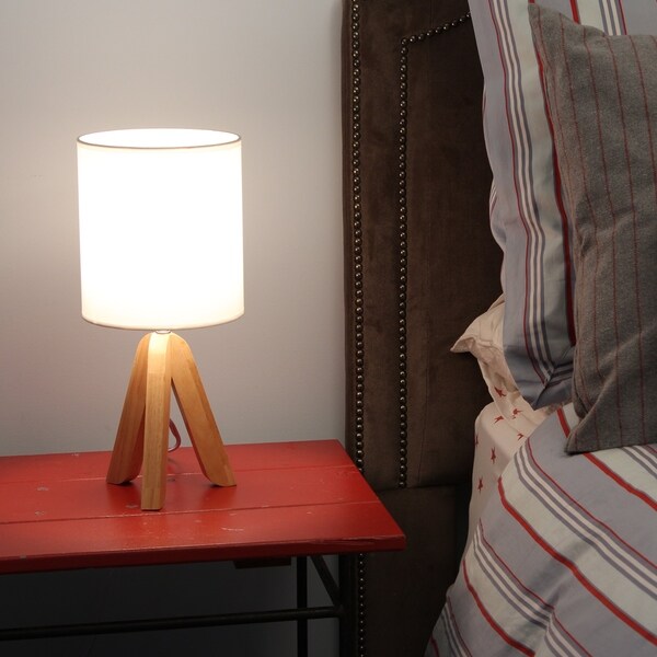 Decor Works Table Lamp Solid Wooden Tripod Base with a Fabric Drum Shade