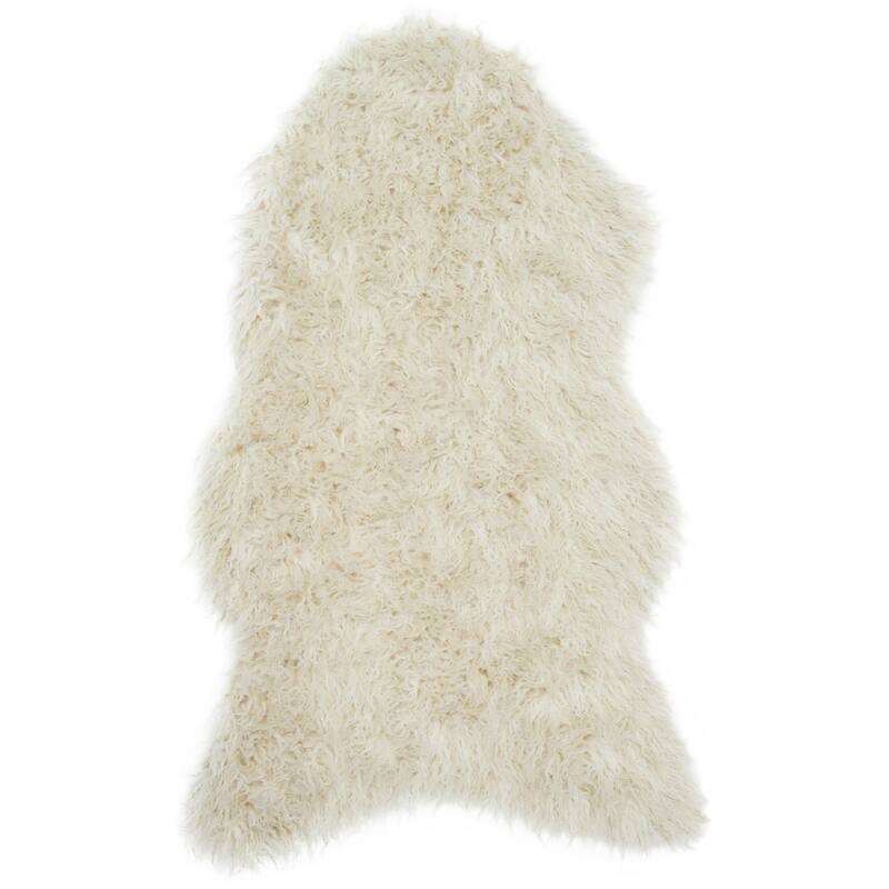 Alexander Home Rustic Faux Fur Shag Area Rug - 3' x 5' - Ivory/Beige