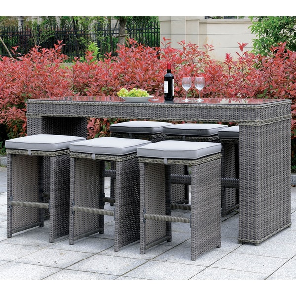 Shop Furniture of America Liley Contemporary Outdoor Grey Wicker Bar