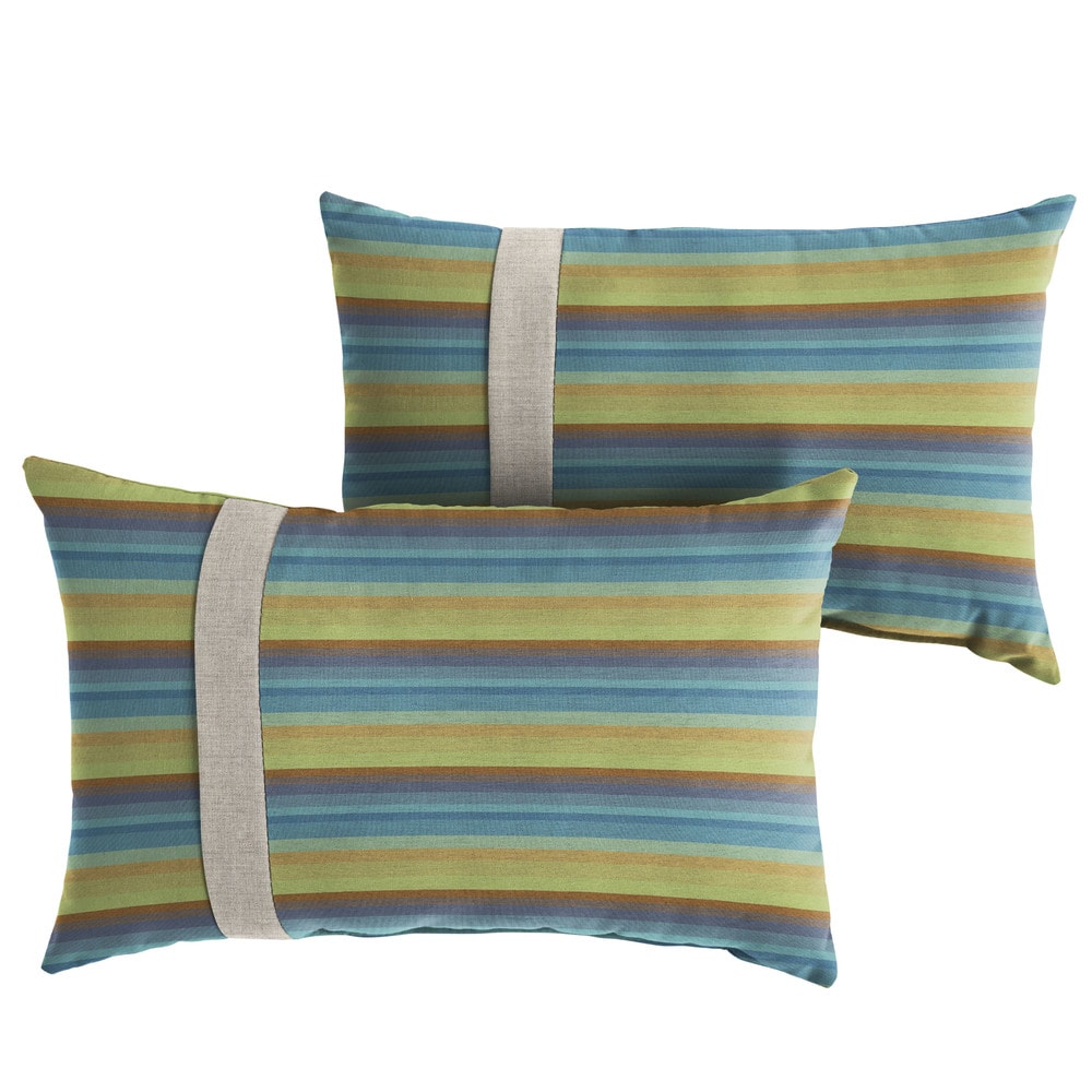 Sunbrella Astoria Lagoon Striped Indoor/Outdoor Lumbar Pillow (Set of 2) - Picture 10 of 15