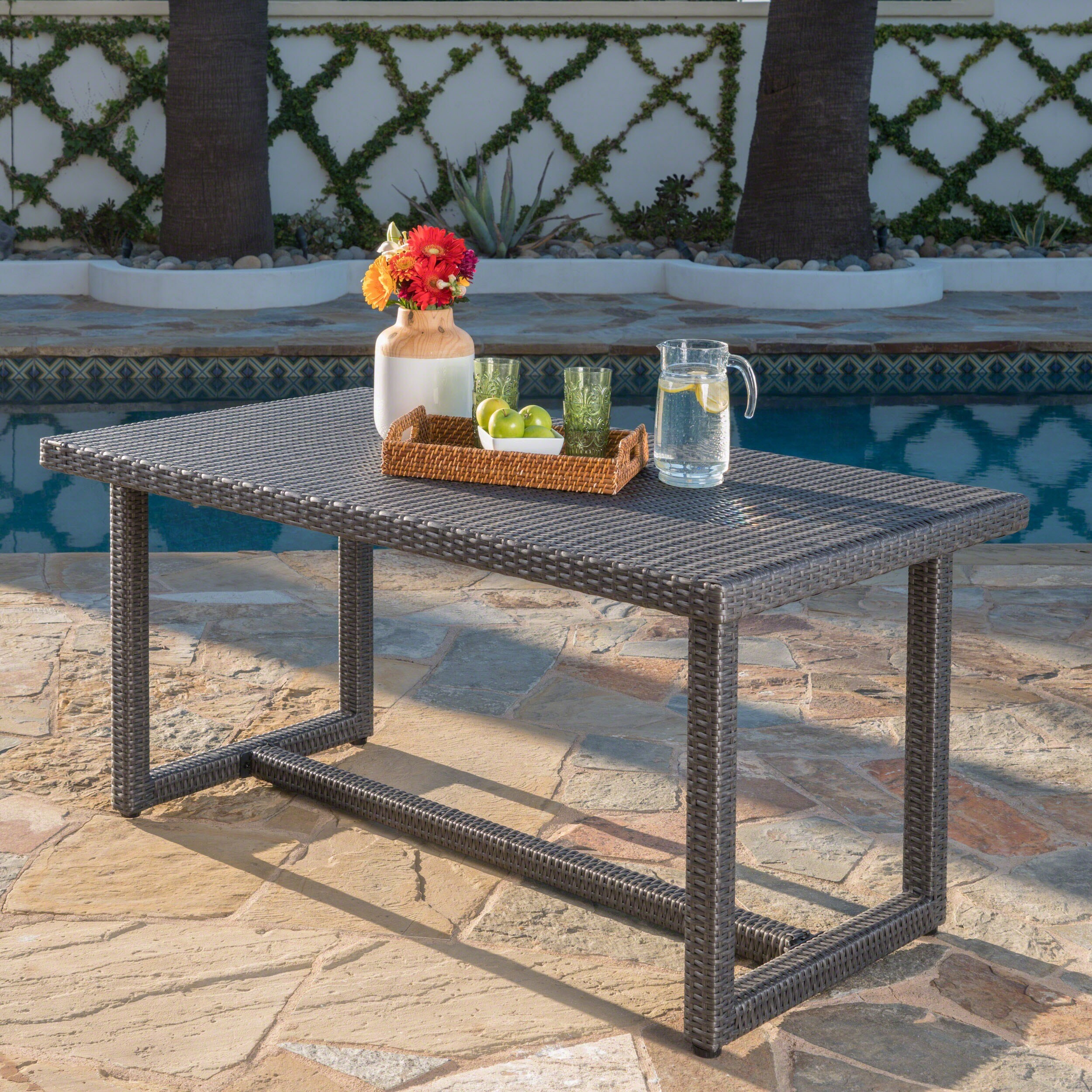 SANTA ROSA OUTDOOR 59inch Rectangle Wicker Dining Table by Grey 324.