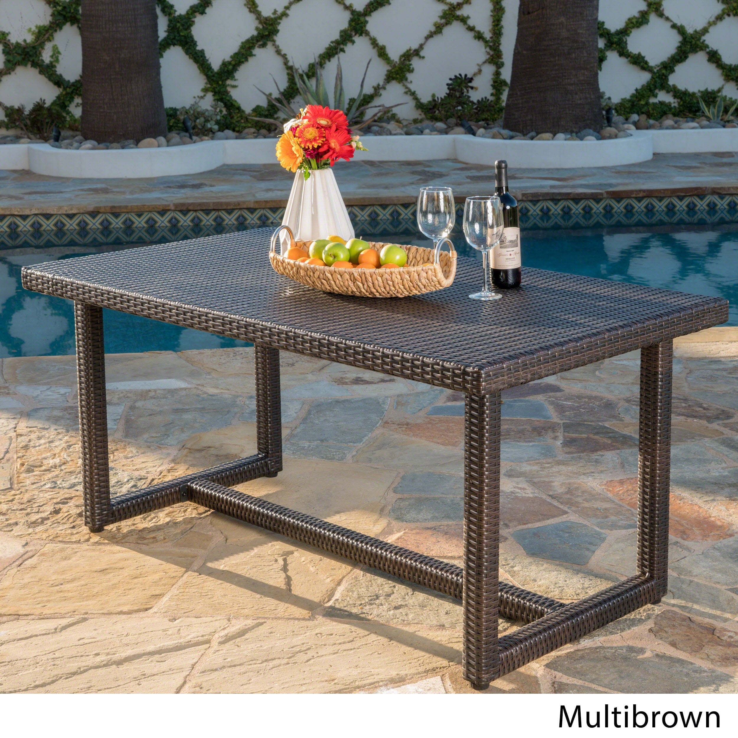 SANTA ROSA OUTDOOR 59-inch Rectangle Wicker Dining Table by Grey $324.