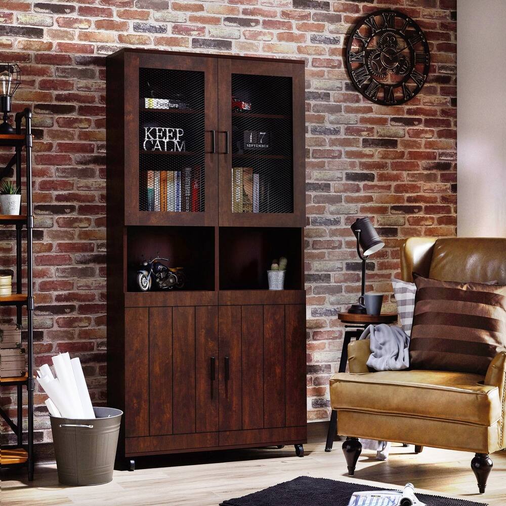 Furniture of America Bara Rustic Walnut 74-inch Caster Bookcase