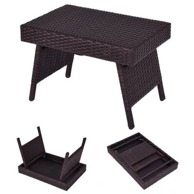 Brown Folding Rattan Side Coffee Table Patio Garden Outdoor Furniture