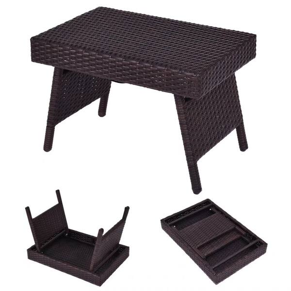 Shop Brown Folding Rattan Side Coffee Table Patio Garden Outdoor Furniture Free Shipping Today Overstock 19497491