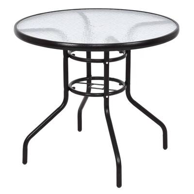 31 1/2" Patio Round Steel Frame Dining Table Patio Furniture Glass Top
