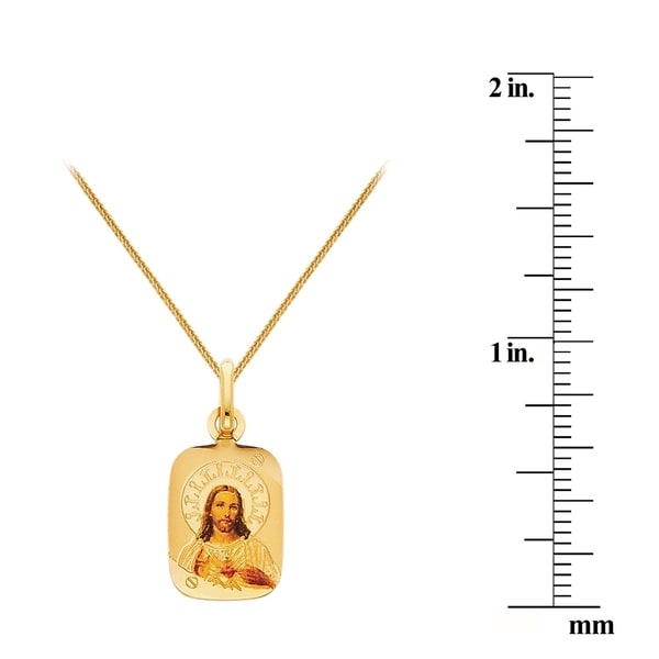14k Two Tone Gold Jesus Cross Religious Pendant with 0.8mm Braided Square Wheat Chain Necklace