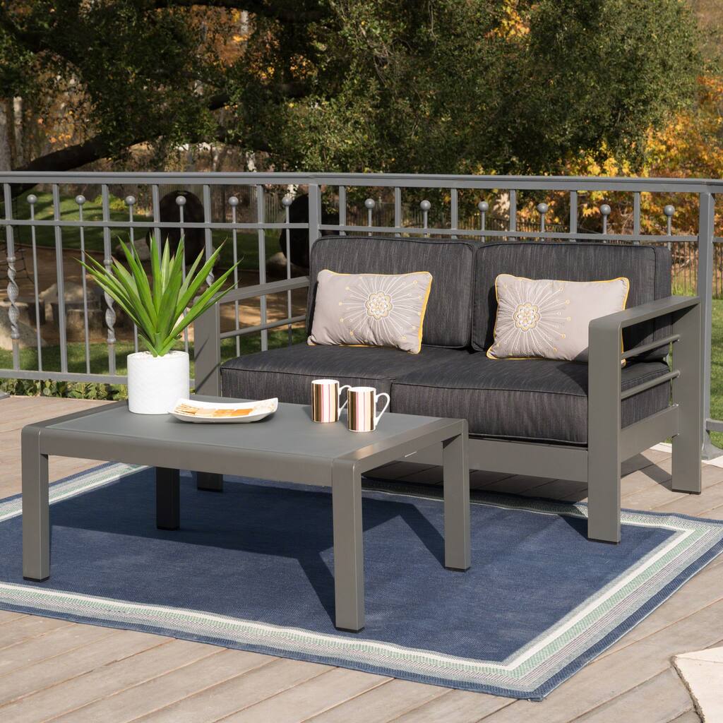 Cape Coral Outdoor Aluminum 2-piece Set with Cushions by Christopher Knight Home