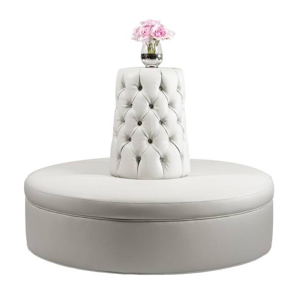 Shop White Faux Leather Round Borne Settee Banquette Sofa