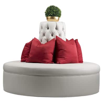 White Faux Leather Round Borne Settee Banquette Sofa