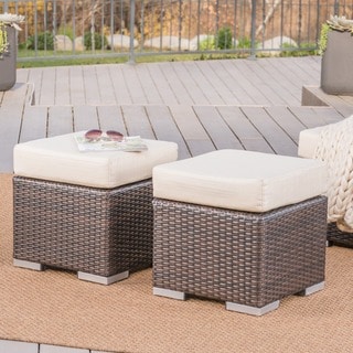Santa Rosa Outdoor 16-inch Square Wicker Ottoman with Cushion (Set of 2) by Christopher Knight Home