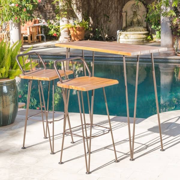 Shop Denali Outdoor Industrial 3 Piece Wood Bar Set By Christopher Knight Home On Sale Overstock 19502028