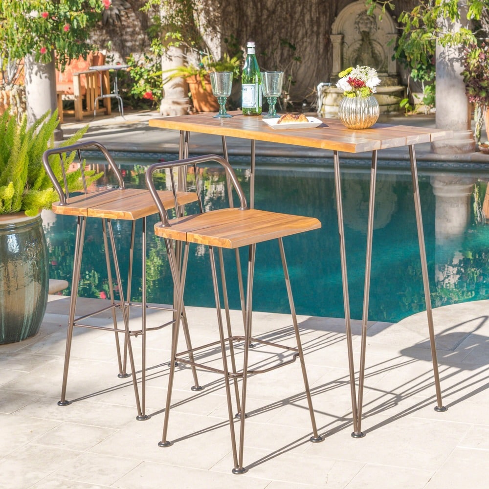 Denali Outdoor Industrial 3-piece Wood Bar Set by Christopher Knight Home