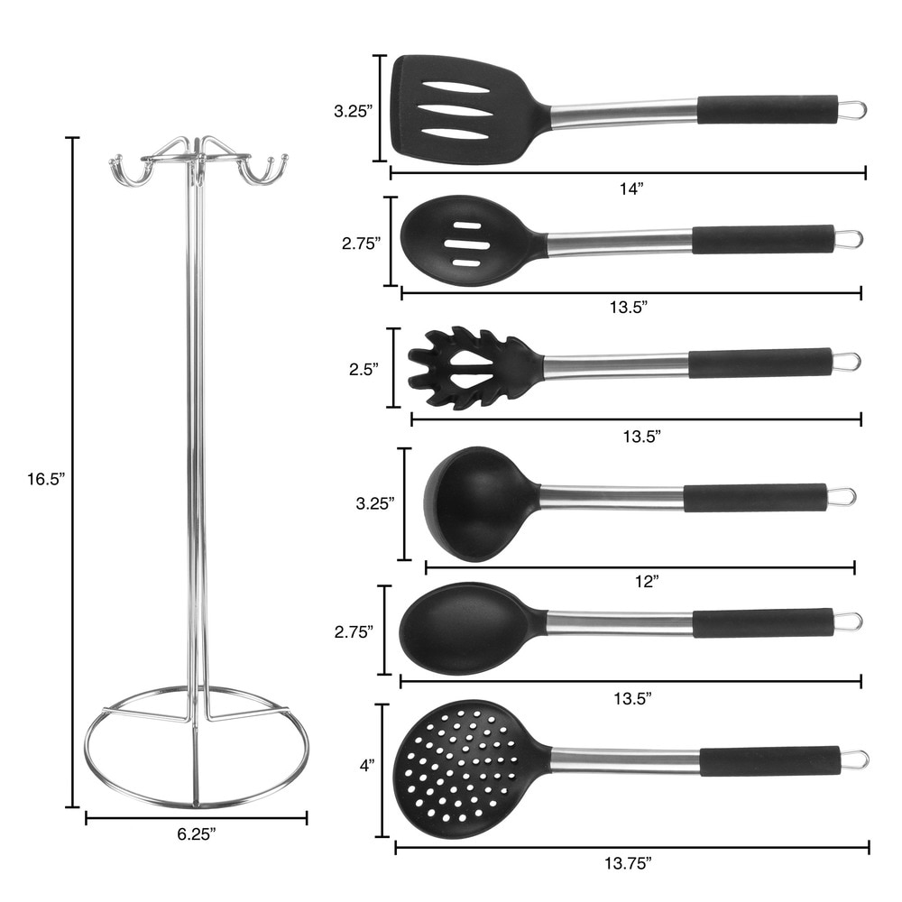 7-Piece Cooking Utensils Set - Stainless-Steel and Silicone Kitchen Tools  and Holder by Classic Cuisine (Silver) - On Sale - Bed Bath & Beyond -  19502727