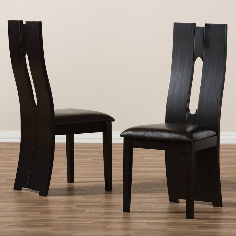 Contemporary Dark Brown Faux Leather Dining Chair Set by Baxton Studio