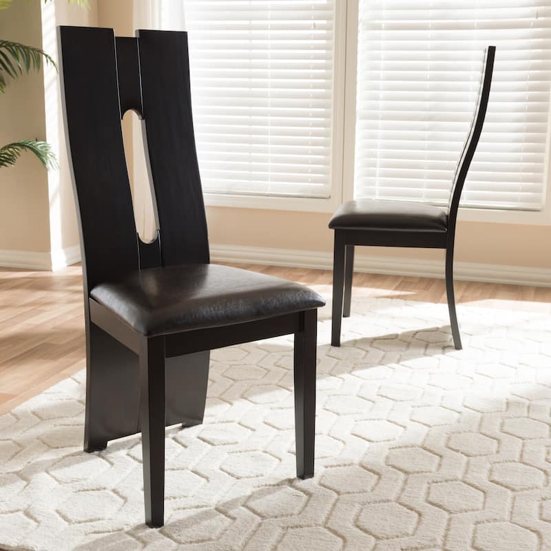 Contemporary Dark Brown Faux Leather Dining Chair Set by Baxton Studio