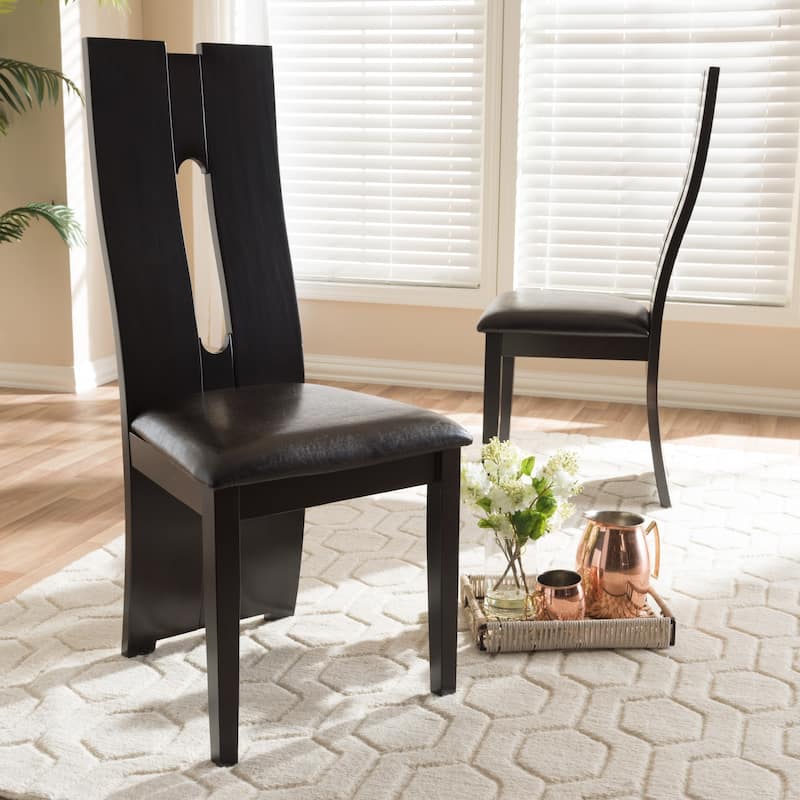 Contemporary Dark Brown Faux Leather Dining Chair Set by Baxton Studio