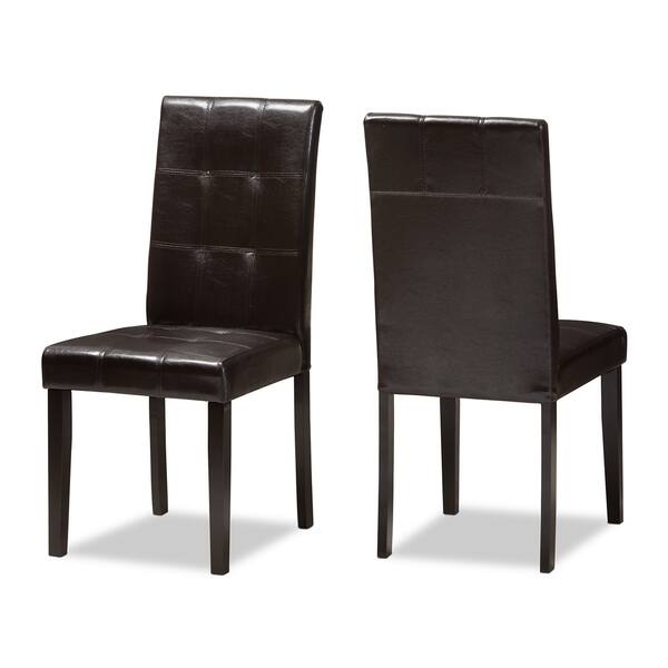 Contemporary Dark Brown Faux Leather Dining Chair Set by Baxton Studio