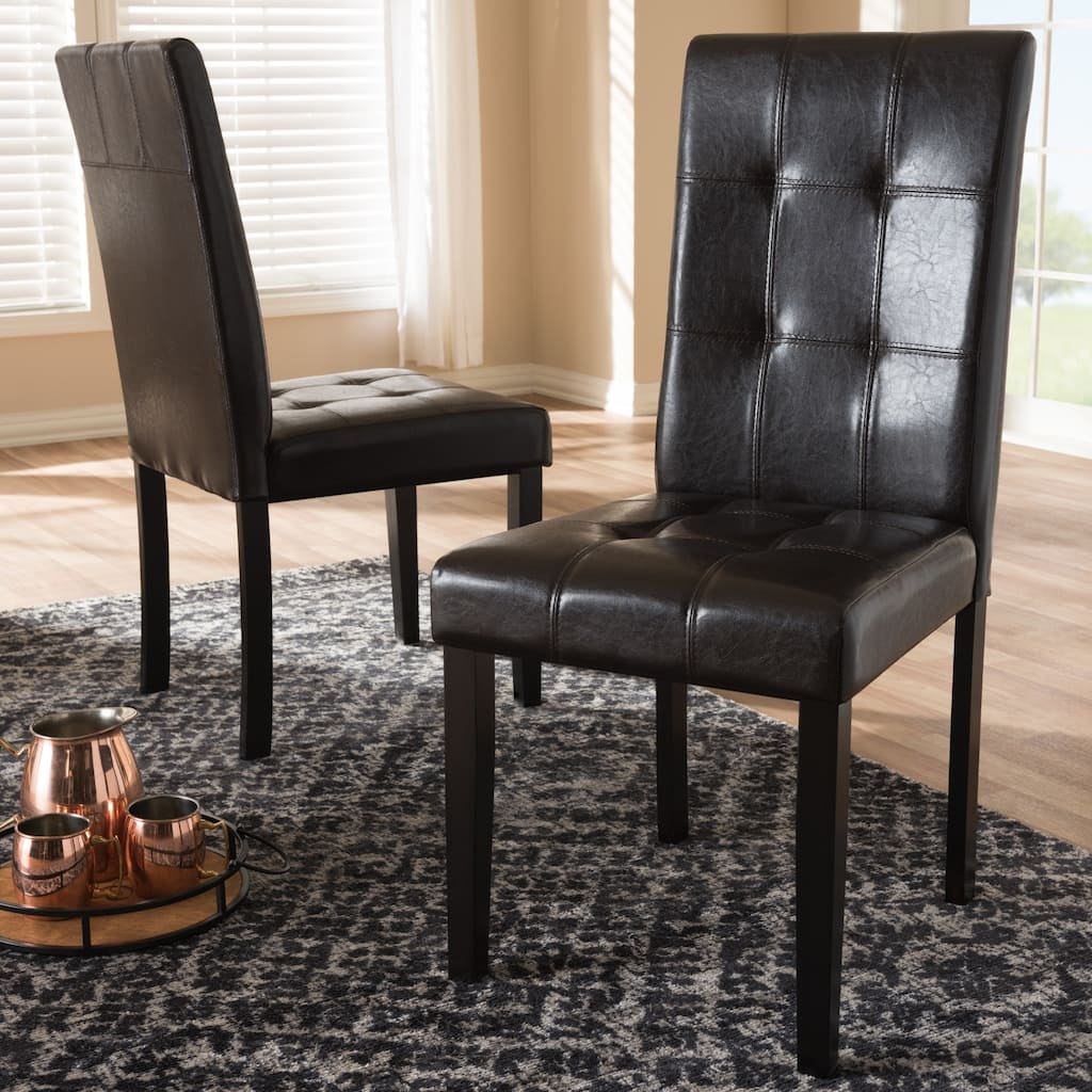 Contemporary Dark Brown Faux Leather Dining Chair Set by Baxton Studio
