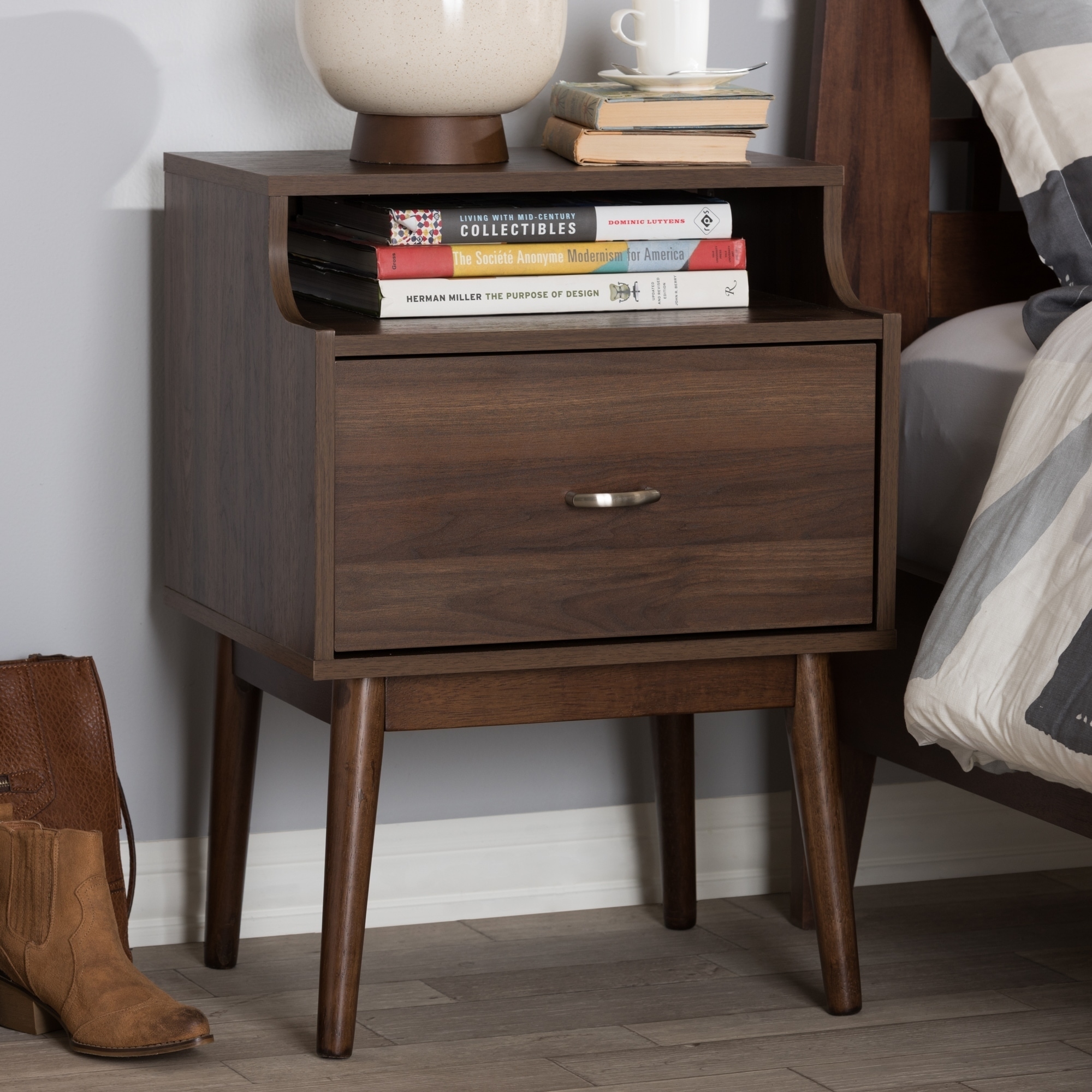 Shop Mid Century Brown 1 Drawer Nightstand By Baxton Studio On Sale Overstock 19503089