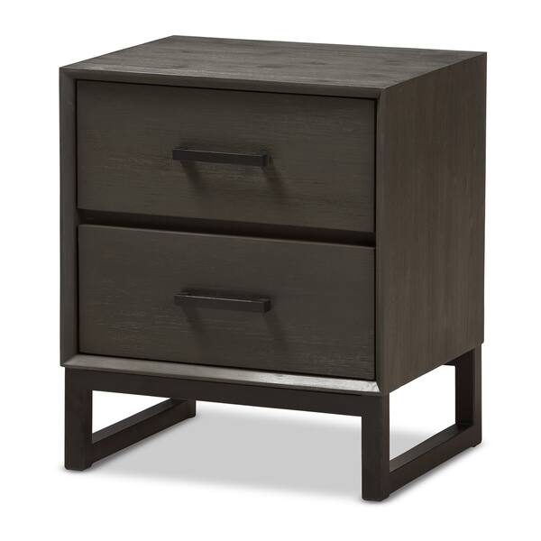 Shop Rustic Grey Wood And Black Metal 2 Drawer Nightstand By Baxton Studio Overstock 19503090