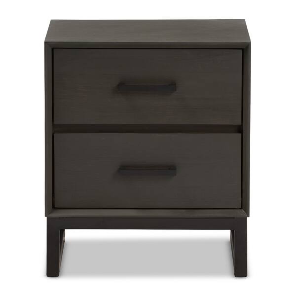 Shop Black Friday Deals On Rustic Grey Wood And Black Metal 2 Drawer Nightstand By Baxton Studio Overstock 19503090