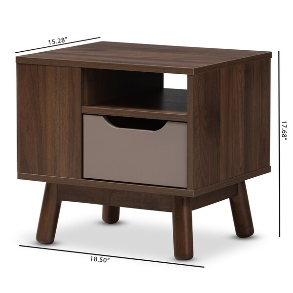 MidCentury Brown and Grey 1Drawer Nightstand by Baxton Studio On
