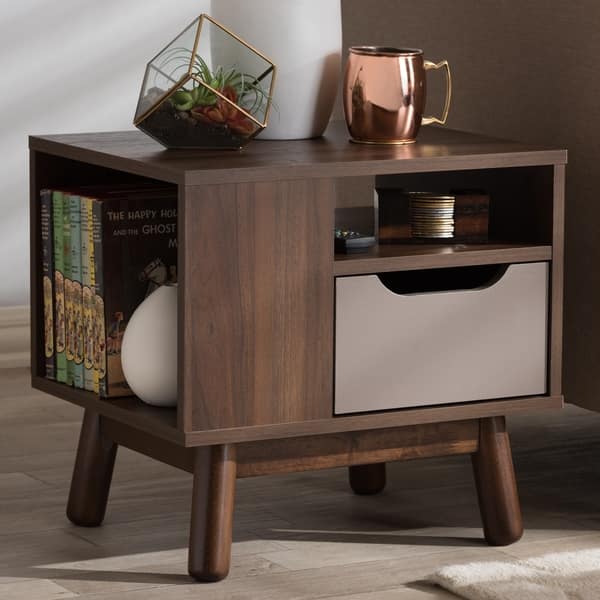 Shop Mid Century Brown And Grey 1 Drawer Nightstand By Baxton Studio On Sale Overstock 19503091