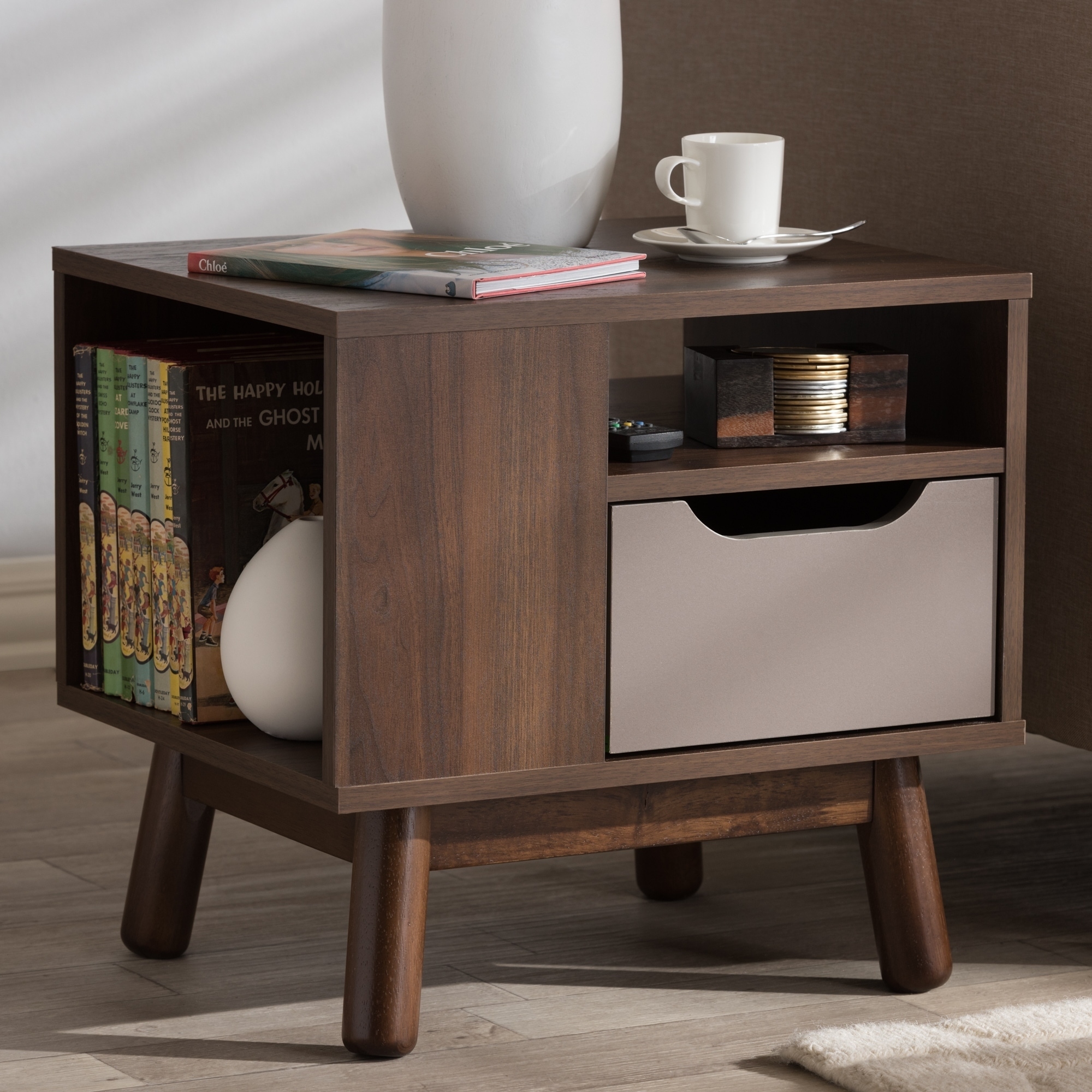 Shop Mid Century Brown And Grey 1 Drawer Nightstand By Baxton Studio On Sale Overstock 19503091