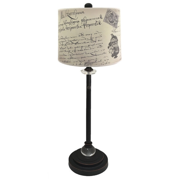 Royal Designs Oil Rub Bronze Lamp with Vintage Caligraphy Lamp Shade