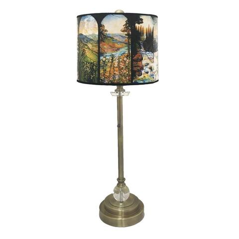 Royal Designs Antique Brass Lamp with Seasons Stained Glass Lamp Shade