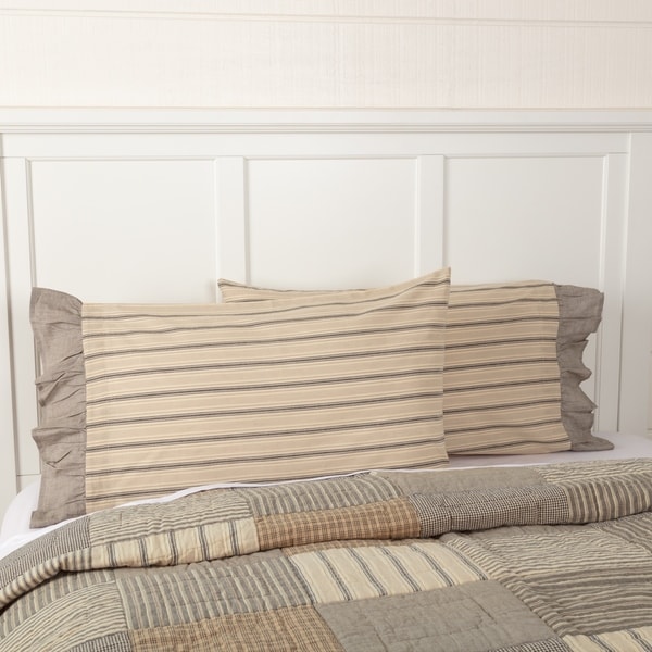 White Farmhouse Bedding VHC Sawyer Mill Pillow Case Set of 2 Cotton Striped