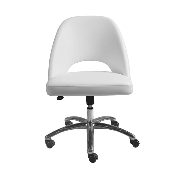 Teague Low Back Office Chair in White with Polished Aluminum Base
