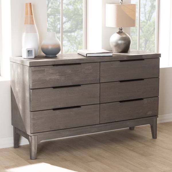 Rustic Platinum Grey 6 Drawer Dresser by Baxton Studio Bed Bath