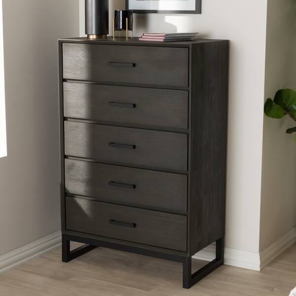 Rustic Grey Wood And Black Metal 5 Drawer Chest By Rustic Grey Wood And Black Metal 5 Drawer Chest By