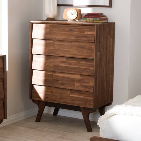 Carson Carrington Logten Mid Century Brown 5 Drawer Chest By Sale