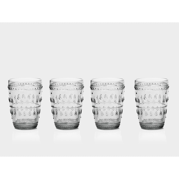 Euro Ceramica Fez Glassware Collection Highball Glasses Set of 4 14oz Clear