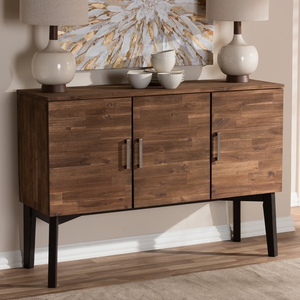 Strick & Bolton Billy Mid-Century Brown 3-Door Sideboard Buffet. Opens flyout.