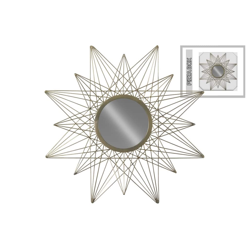 UTC67102: Metal Round Wall Mirror with Compass Rose Shaped Design Coated Finish Champagne - A/N