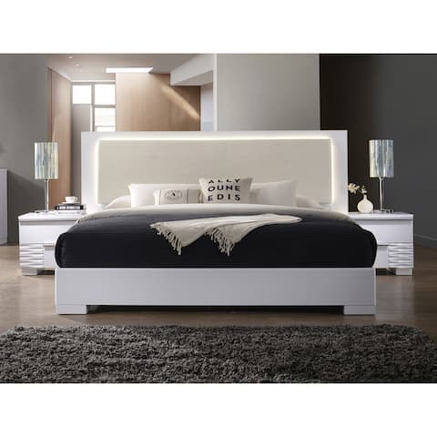 Best Master Furniture Athens White with LED Lighting Platform Bed