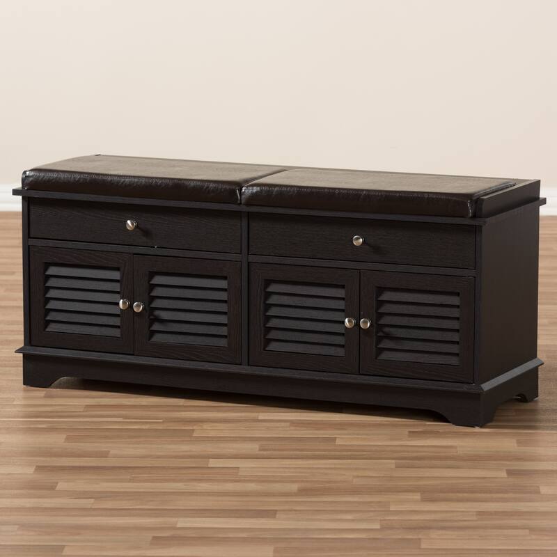 Contemporary Dark Brown 2-Drawer Shoe Storage Bench by Baxton Studio