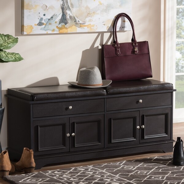 Contemporary Dark Brown 2 Drawer Shoe Storage Bench By Baxton Contemporary Dark Brown 2 Drawer Shoe Storage Bench By Baxton Studio