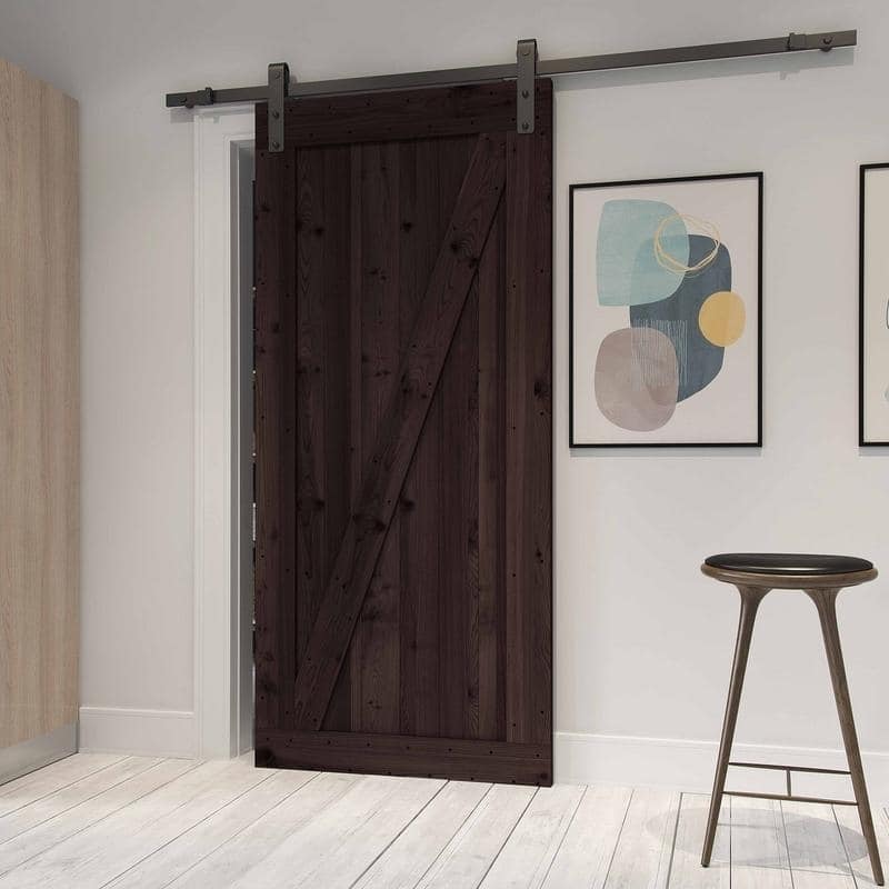 Farm Style Sliding Door Kit, Distressed Smoke Finish with Sliding Door Hardware