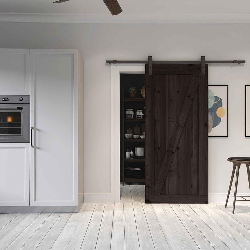 Farm Style Sliding Door Kit, Distressed Smoke Finish with Sliding Door Hardware