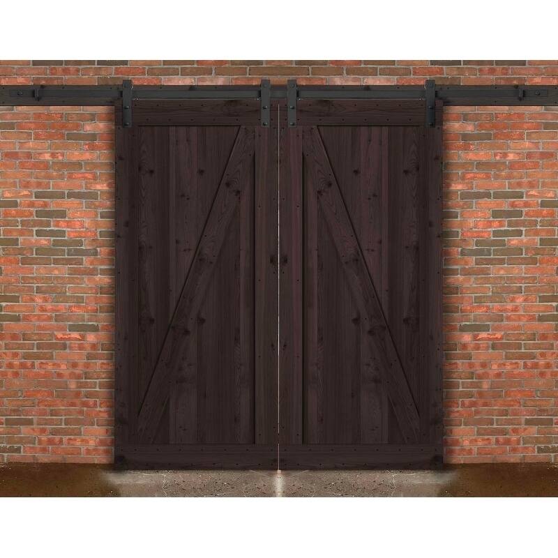 Farm Style Sliding Door Kit, Distressed Smoke Finish with Sliding Door Hardware