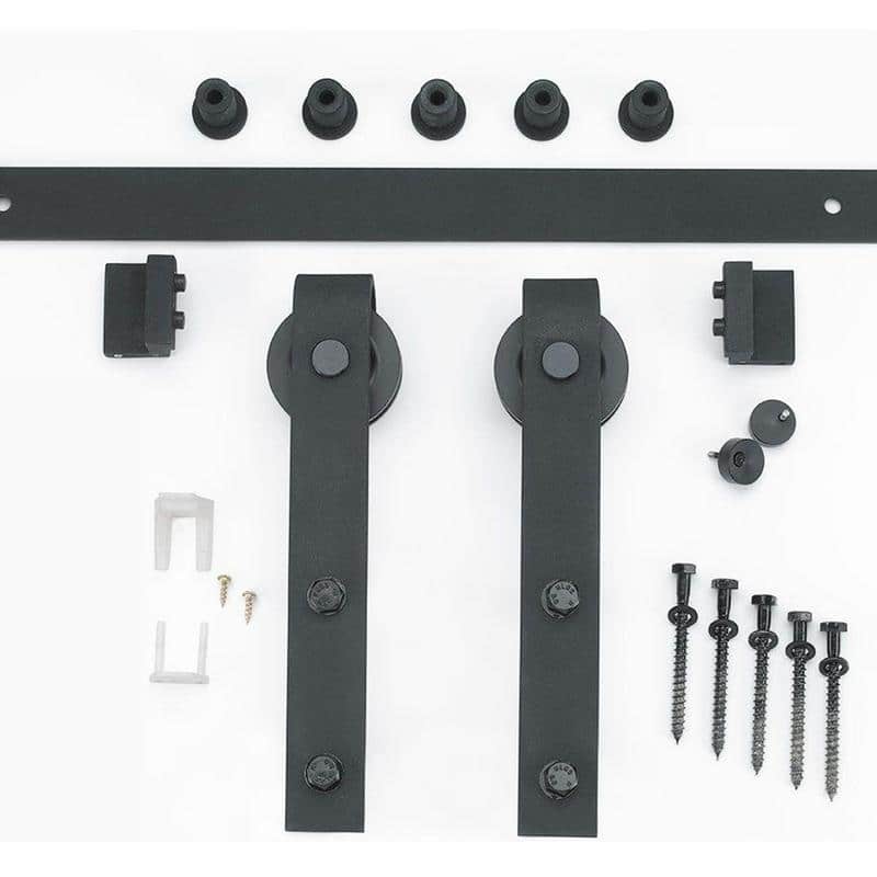Farm Style Sliding Door Kit, Distressed Smoke Finish with Sliding Door Hardware