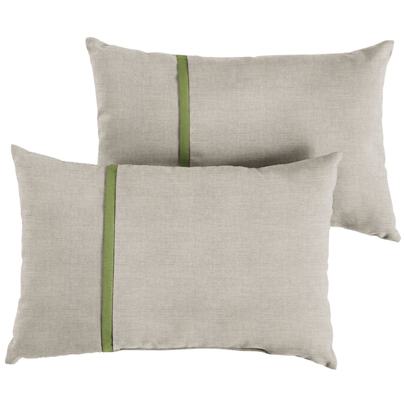Sunbrella Cast Silver with Cilantro Green Piping Deatil Indoor/Outdoor Lumbar Pillow (Set of 2)