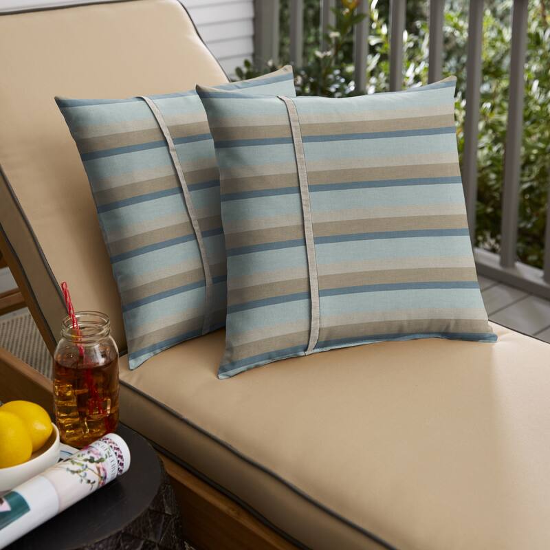 Humble + Haute Sunbrella Gateway Mist Stripe and Cast Silver Small Flange Indoor/ Outdoor Square Pillow, Set of 2