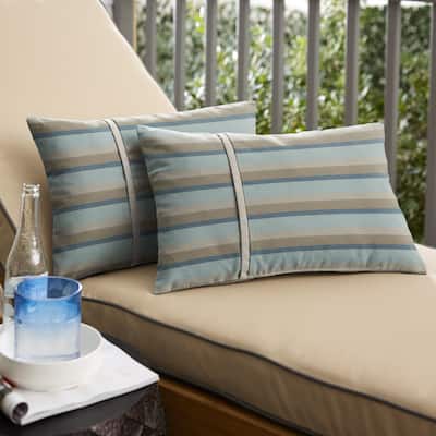 Sunbrella Gateway Mist Streiped Indoor/Outdoor Lumbar Pillow (Set of 2)
