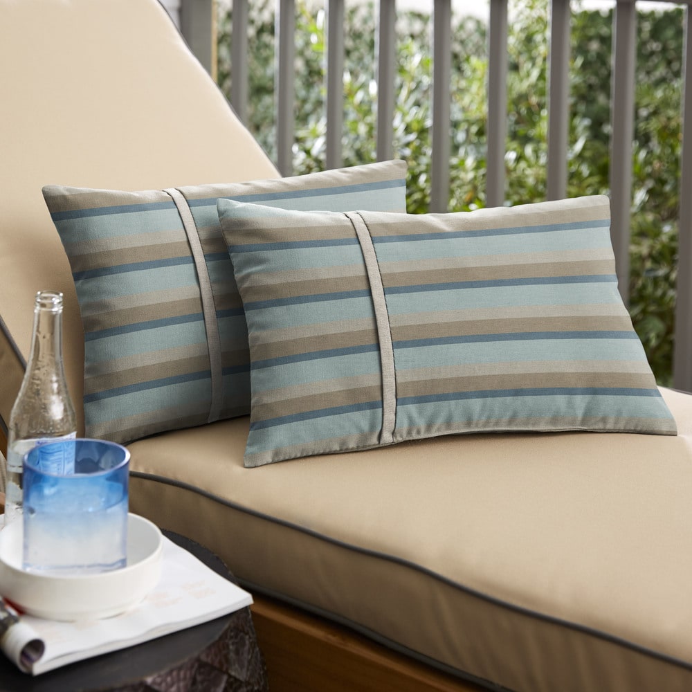 Sunbrella Gateway Mist Streiped Indoor/Outdoor Lumbar Pillow (Set of 2)